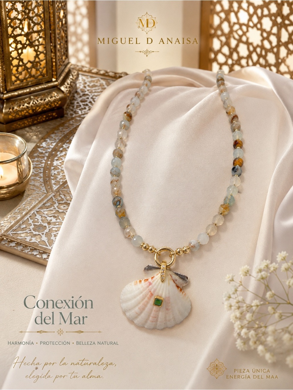 Sea Shell Pendant Beaded Necklace - Neutral
